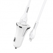 ЗУ-прикуриватель "Hoco Z31W с кабелем Lightning" (USB  разъем 2,4 А , QC 3.0 , общая 3,4А), 18W, поддержка быстрой зарядки, белый