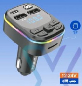 Автомобильный FM трансмиттер “FaizFull FS24” 2USB-A+USB-C 12-24V 2.4A с функцией зарядки