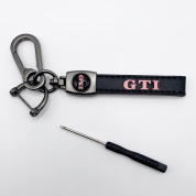 Брелок "GTI" BKO 033 черный металл кожа логотип на подвеске