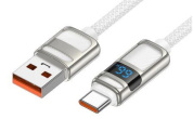 Кабель "Hoco U137TW" USB-TC динамический RGB-индикатор нейлоновая оплетка 66W 5A длина 1,2м белый