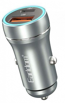 ЗУ-прикуриватель Earldom CC29 (30W) (USB выход + USB- C) серебро