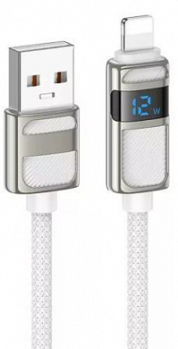 Кабель "Hoco U137IW" USB-iP динамический RGB-индикатор нейлоновая оплетка 12W 2,4A длина 1,2м белый