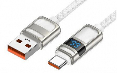 Кабель "Hoco U137TW" USB-TC динамический RGB-индикатор нейлоновая оплетка 66W 5A длина 1,2м белый