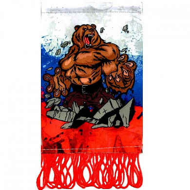 Тканевый вымпел VMP 07370 "РФ флаг медведь" двухсторонний бахрома 12*8см